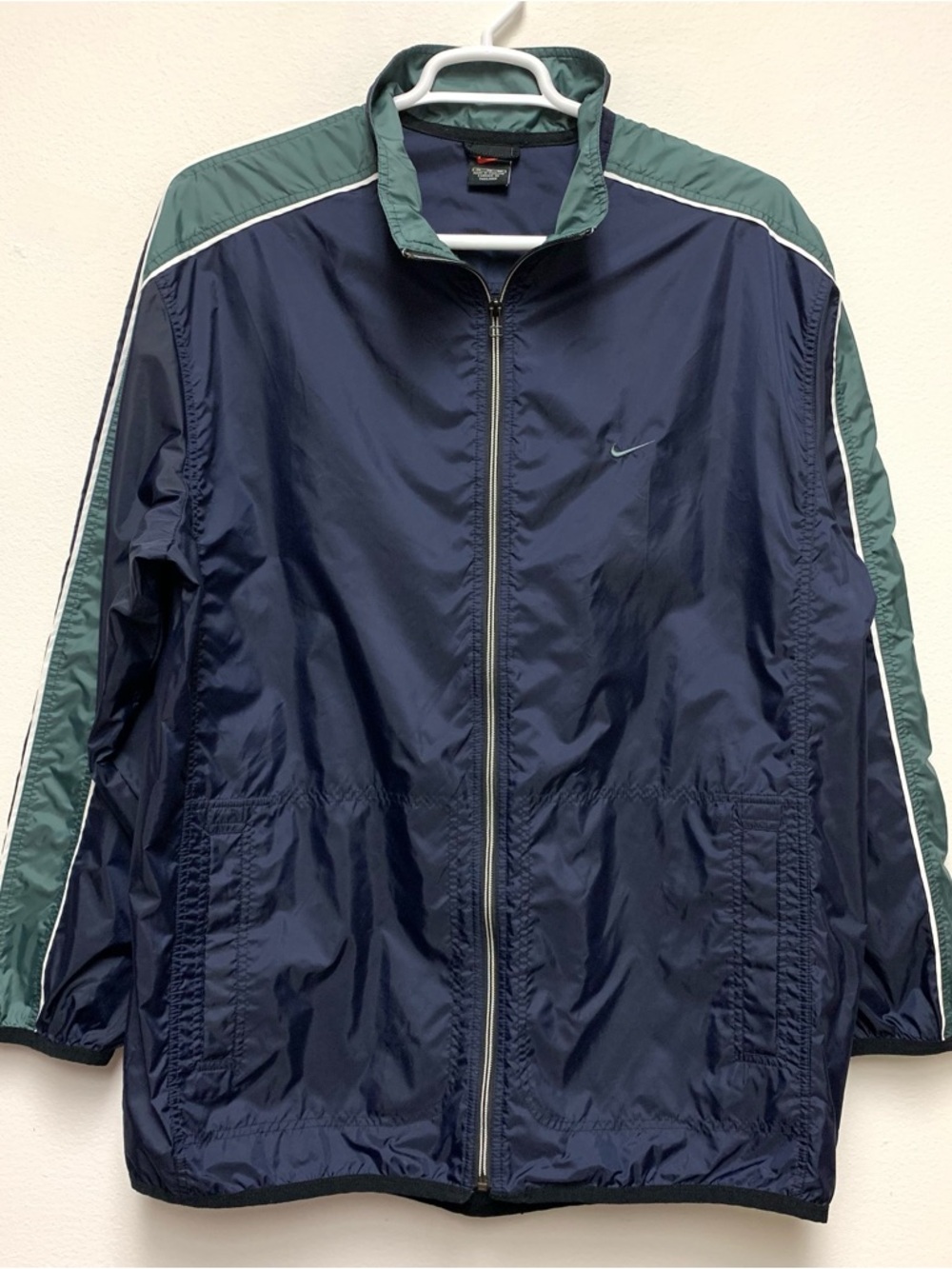 Vintage Nike Windbreaker Track Jacket Size XL Navy Green 90s Y2K Full Zip
